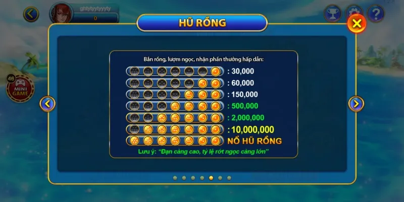 Hũ Rồng giá trị nhận được trong game Bắn Cá Hit Club