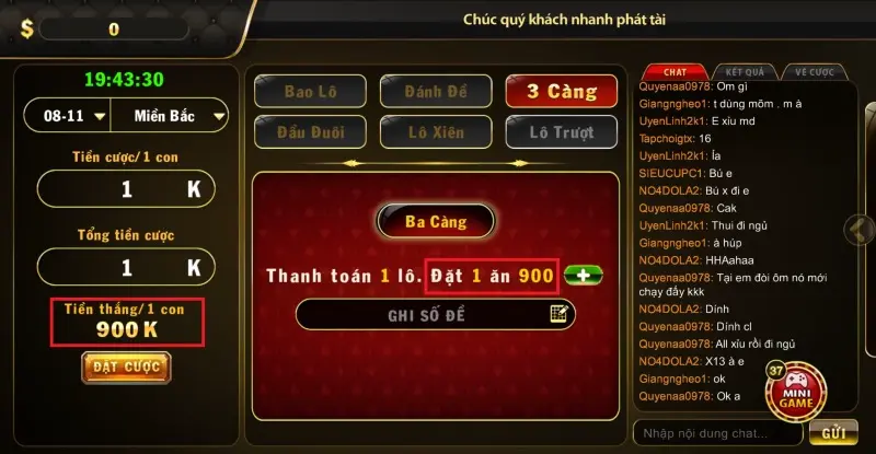 Mức thưởng được trả với từng cách đánh Lô Đề Hit Club